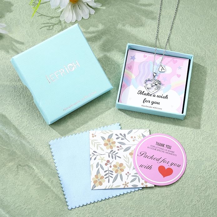 Necklace for Girls Kids Gifts - Colorful CZ Heart Initial Necklaces Unicorn Necklace for Girls Jewelry Birthday Graduation Gifts for Little Girl Kids