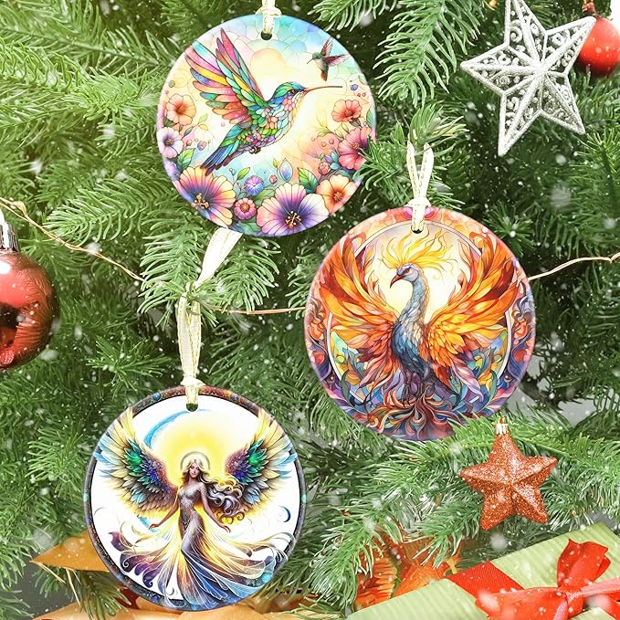Phoenix 3.5 Inch Ceramic Christmas Hanging Ornament, Holiday Decor, Tree Ornaments, Gifts for Christmas, Holiday Presents, Gift Exchange