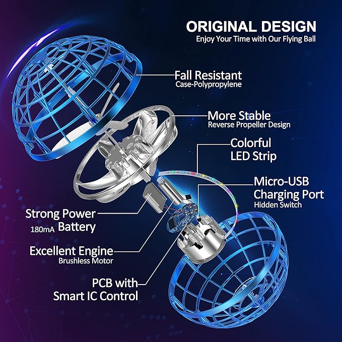 LEMATRIX Flying Orb Ball Toy, Hover Ball Boomerang Fly Fidget Spinner, Cool Toys Gifts for 6 7 8 9 10 11 12+ Years Old boy Girls Teens, Hand Mini Drone Cosmic Globe, Indoor Outdoor Toys(Blue)