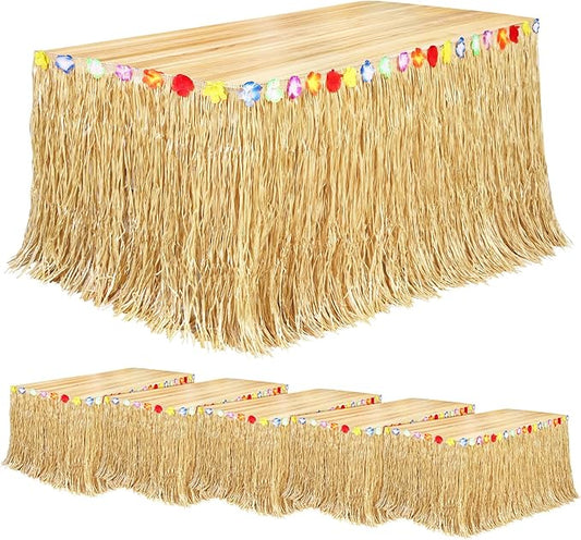 Fovths 6 Pack Luau Grass Table Skirt Natural 9 Feet x 29.5 Inch Hawaiian Table Skirt for Tropical Hawaiian Party Decorations Luau Party Costume Party, Straw Yellow