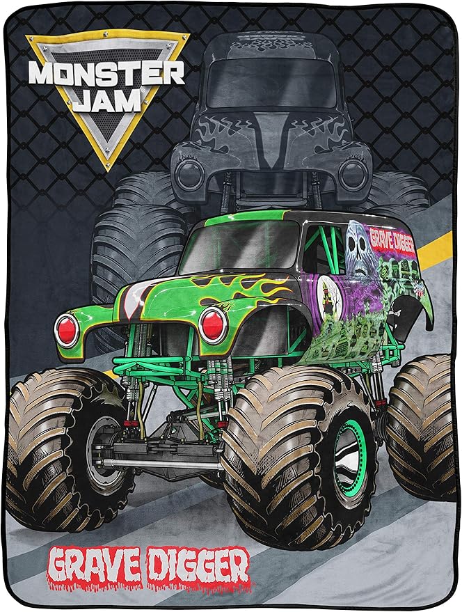 Jay Franco Monster Jam Kids' Plush 46" x 60" Fleece Throw Blanket for Toddlers, Fade Resistant, Grave Digger Truck
