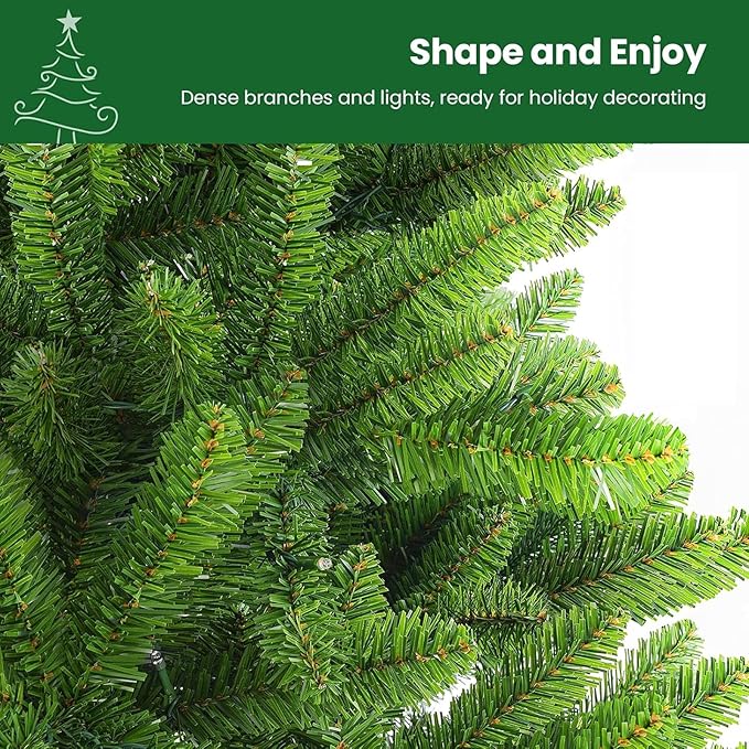 7.5FT Prelit Fluffy Noble Fir Artificial Christmas Tree with 600 Multicolor Lights& 9 Modes, Hinged Branches& 2200 Tips, Artificial Christmas Tree Includes Stand with Foot Switch for Holiday Home Deco