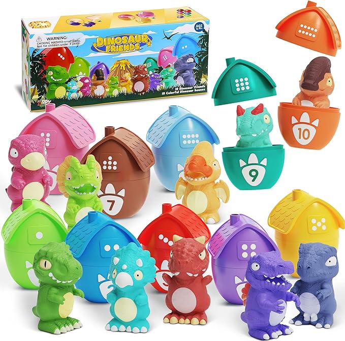 Learning Toys for Toddlers 1 2 3 Years Old-Matching Egg Toys with Dino Finger Puppet for Montessori Learning, Counting, Stacking, Sorting-Easter Christmas Birthday Gift for Baby Boys Girls