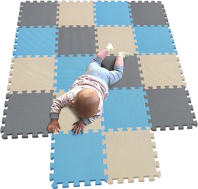 MQIAOHAM® 18 Pieces Puzzle Play Mats, Soft Baby Play Mat, Kids Interlocking Foam Floor Tiles, Toddlers Carpet Playmats G301018-107110112