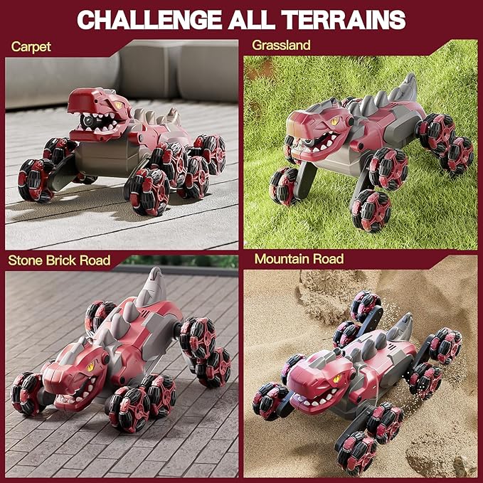 8WD Remote Control Car, 2.4GHz Remote Control Dinosaur for Boys 4-7,Suitable for Children Aged 8-12, Children's Birthday Gift Recommendation (Red)