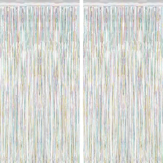 2 Pack Backdrop Curtains, 3.28 FT x 7.05 FT Laser Silver Fringe Curtains, Metallic Tinsel Foil Curtains Party Streamer, Photo Backdrop Party Decorations Bithday Photo Booth Props