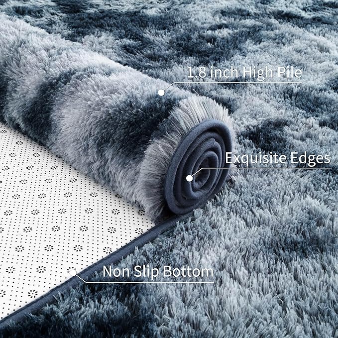 6x9 Fluffy Soft Living Room Bedroom Rug, Large Area Rugs Shaggy Carpet for Living Room ClassroomKids Boys Room Toddler Nursery Dorm Home Decor, Modern Indoor Non Slip Rug Tie-Dyed Blue Grey