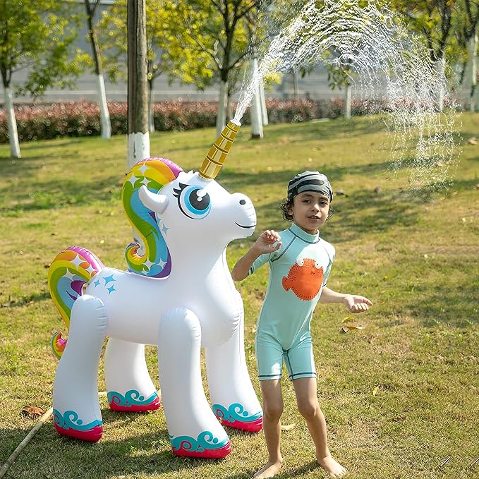 JOYIN 48'' Inflatable Yard Sprinkler with Unicorn Design- Unicorn Sprinkler Yard Water Toys, Outdoor Lawn Sprinkler Toy for Kids and Adults Water Play Games Backyard Pool Party Decorations