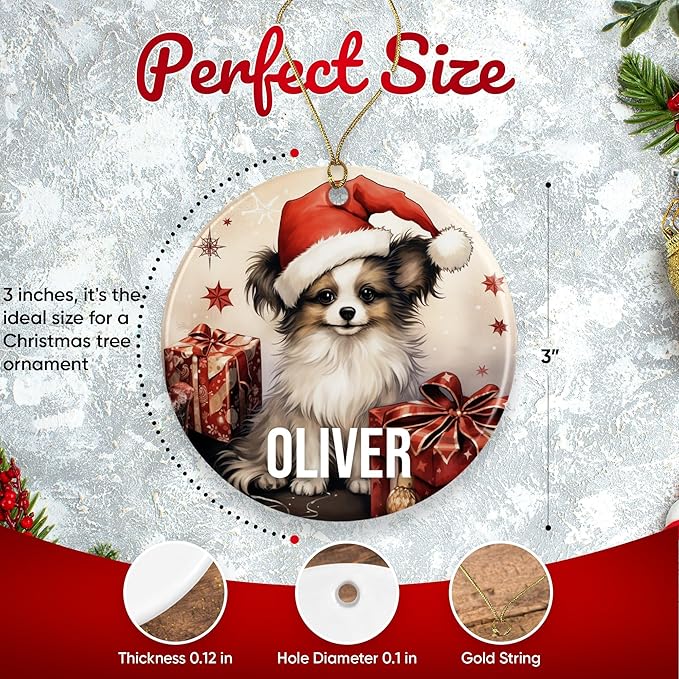 Papillon Personalized Dog Ornament - Pet Ornament for Christmas Tree - 3" Round Ceramic - Printed in USA - Choose from 200 Breeds - Dog Mom - Dog Dad - Xmas Decoration DOG0153