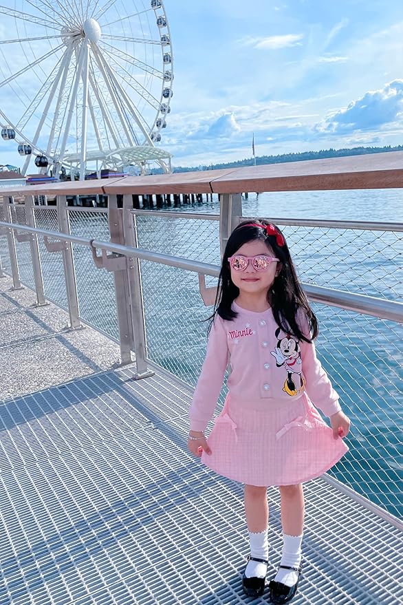 Disney Frozen Elsa Stitch Princess Moana Minnie Toddler Girl 2 Piece Outfit Kid Pearl Button Knit Top & Tweed Skirt Set 2-13Y