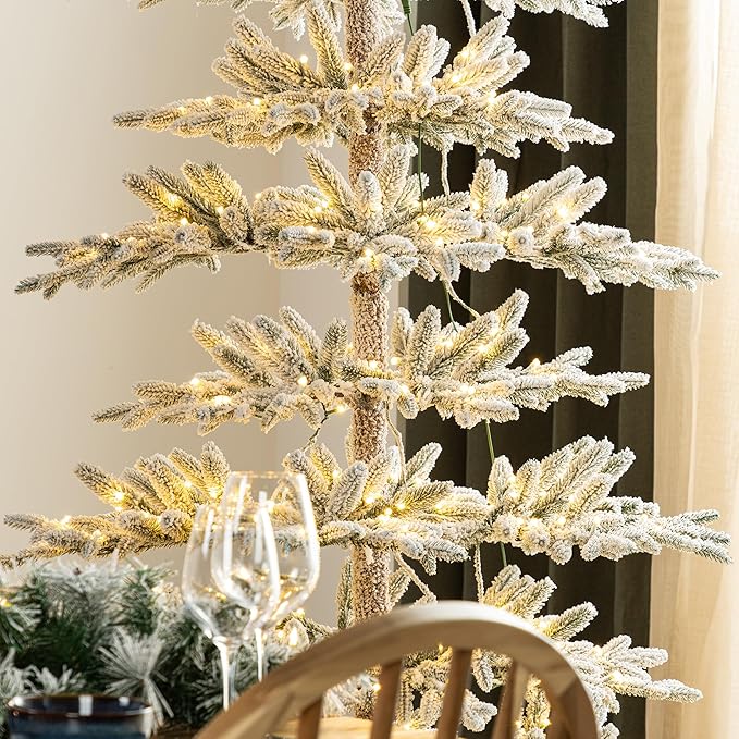 Glitzhome 9ft Flocked Christmas Tree, Deluxe Pre-Lit Artificial Christmas Tree, Large Xmas Serene Snowscape Fir Tree with 650 Warm White Lights and 1519 PE Tips for Holiday Home Party Decor