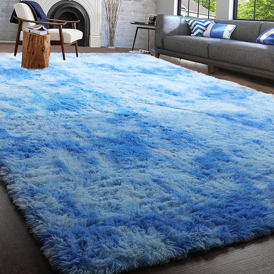 PAGISOFE Fuzzy Area Rugs for Bedroom Living Room Fluffy Shag Fur Rug for Kids Nursery Dorm, Furry Rugs Shaggy Decorative Accent Rug for Home Floor Carpet, 5x8 Feet, Blue