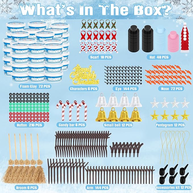 72 Pack Christmas Snowman Craft Kit, DIY Snowman Crafts Build a Snowman Kit Indoor Decor, Christmas Creative Air Dry Modeling Clay, Xmas Making Kit Toys for Family School Party Supplies