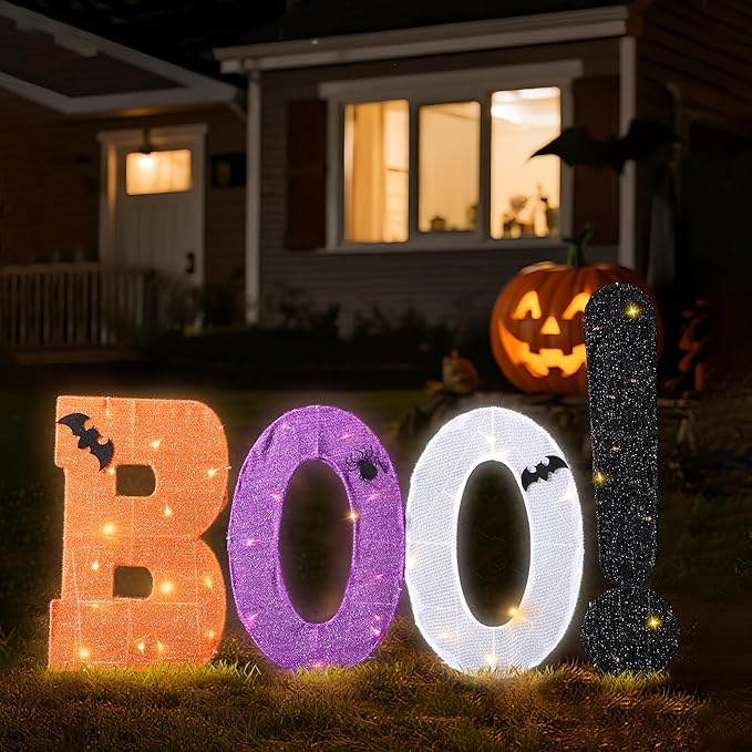 Halloween Decorations Outdoor & Indoor Marquee Light Up Letters Sign Boo! for Indoor Halloween Decor, Holiday Arrangements,Fireplace Mantel, Tabletop, Bedroom, Wall or Holiday Display