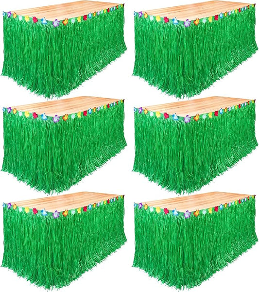 Fovths 6 Pack Luau Grass Table Skirt Natural 9 Feet x 29.5 Inch Hawaiian Table Skirt for Tropical Hawaiian Party Decorations Luau Party Costume Party, Green
