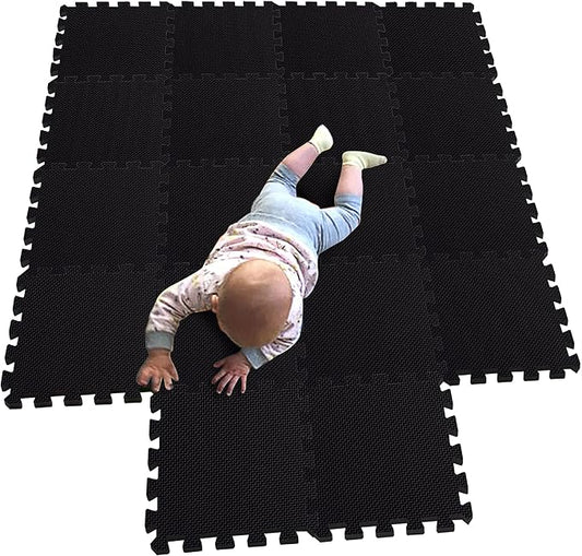 MQIAOHAM® Interlocking Soft Foam Floor Mats EVA Puzzle Tiles Protective Flooring Set Floor Protector Surface Protection Underlay Mat for Sports Exercise Gym Fitness Basement Garage Workshop Black 104