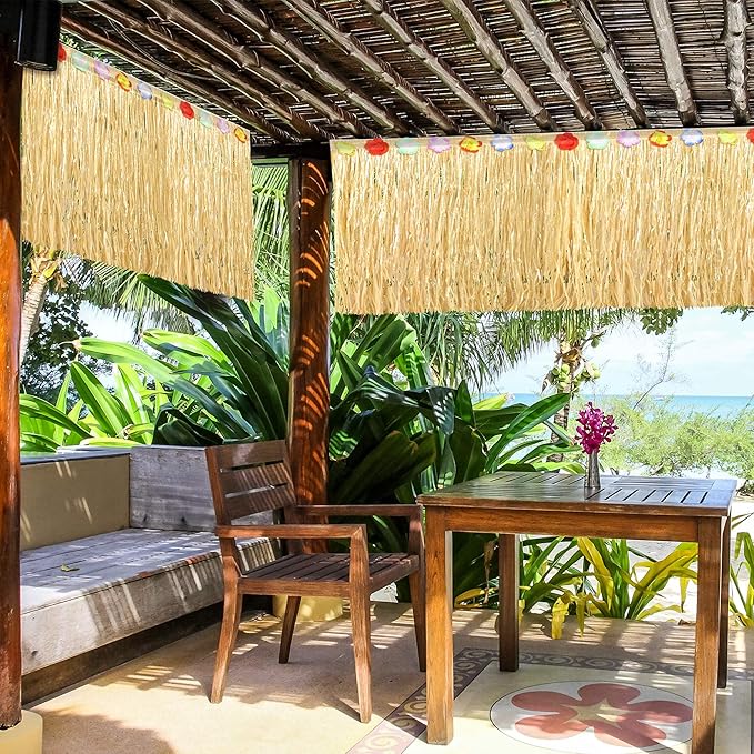 Fovths 8 Pack Luau Grass Table Skirt Natural 9 Feet x 29.5 Inch Hawaiian Table Skirt for Tropical Hawaiian Party Decorations Luau Costume, Straw Yellow