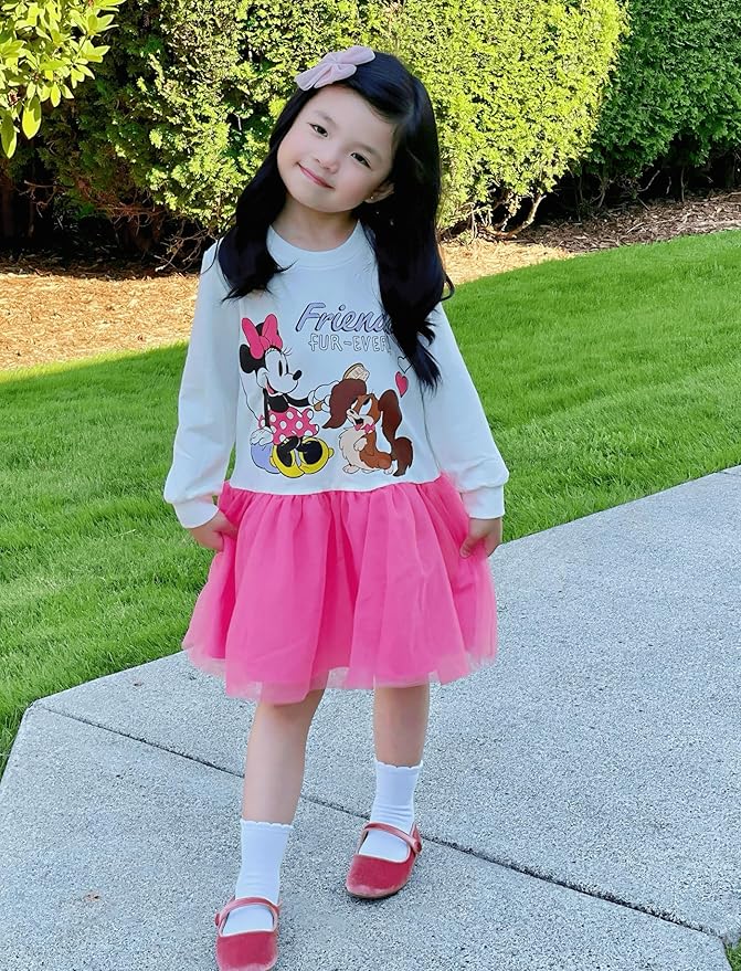 Disney Stitch Minnie Elsa Princess Sweatshirt Dress Toddler Girl Sequin Long Sleeve Pullover Clothes Fall Outfit 2-9 Years