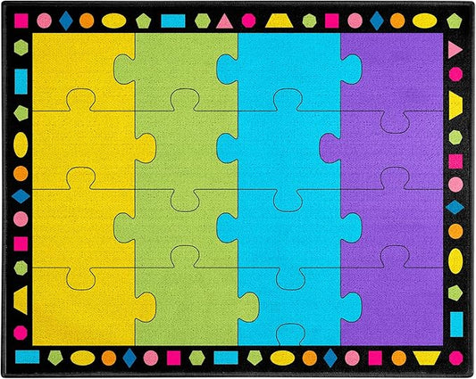 Booooom Jackson Elementary Carpet Area Rug 16 Seats Puzzle Classroom Carpet 6'5"x8'5" with Non-Slip Backing