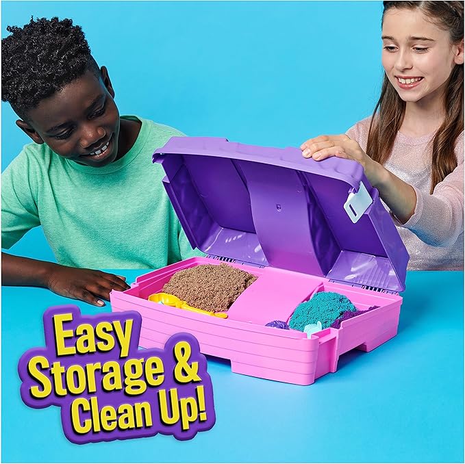 Kinetic Sand, Mermaid Palace Playset with 2.06lbs Play Sand (Neon Purple, Shimmer Teal & Beach), Tools & Folding Sandbox, Sensory Toys for Kids