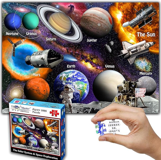 Think2Master Solar System & Space Exploration 1000 Pieces Jigsaw Puzzle for Kids 12+, Teens, Adults & Families. Great Gift for stimulating Learning About Astronomy. Size: 19” X 27”