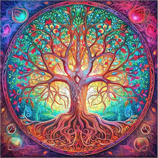 Wooden Puzzles, Mandala Tree of Life 200 Piece Puzzles for Adults and Kids, Unique Shaped Animal Wooden Jigsaw Puzzle for Birthday Gift, Family Game 11.2 x 11.2 Inch