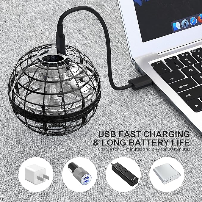 LEMATRIX Flying Orb Ball Toy, Hover Ball Boomerang Fly Fidget Spinner, Cool Toys Gifts for 6 7 8 9 10 11 12+ Years Old boy Girls Teens, Hand Mini Drone Cosmic Globe, Indoor Outdoor Toys(Black)