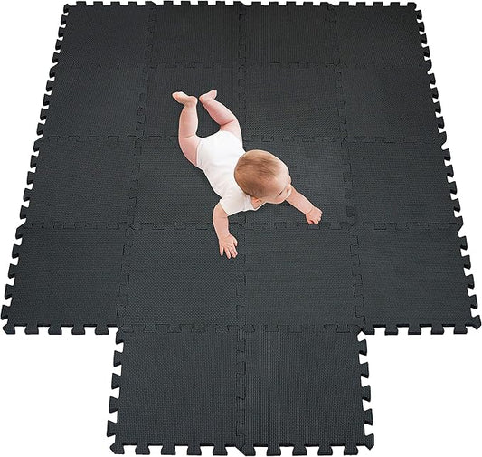 meiqicool Foam Play Mat Thick Soft EVA Interlocking Foam Floor Mats Children Yoga Exercise Multi Jigsaw Puzzle Blocking Board Kids Playmats Play Black 18 Piece D