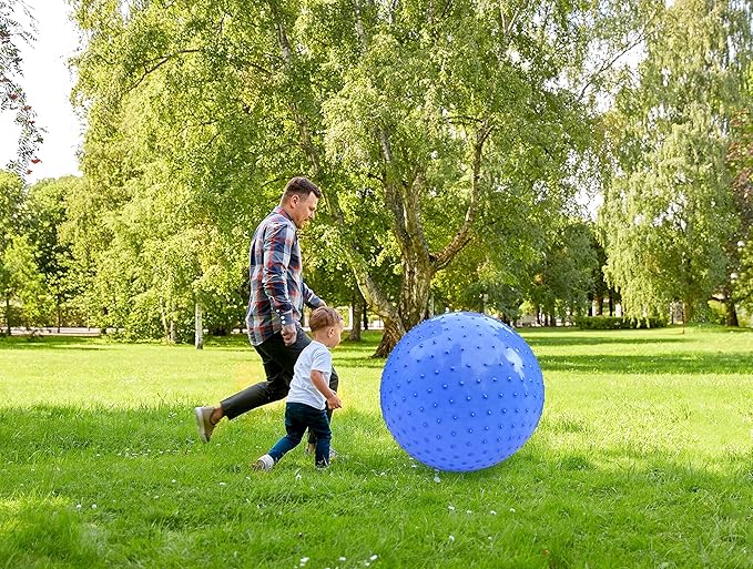Large Sensory Massage Ball for Kids, 33.5" 85CM 3.1lbs Macaron Blue Bouncy Exercise Balls for Toddlers, Big Inflatable Toys with Tactile Spikes, Outdoor Giant Yoga Balls, Large Beach Ball