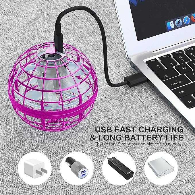 LEMATRIX Flying Orb Ball Toy, Hover Ball Boomerang Fly Fidget Spinner, Cool Toys Gifts for 6 7 8 9 10 11 12+ Years Old boy Girls Teens, Hand Mini Drone Cosmic Globe, Indoor Outdoor Toys (Pink)