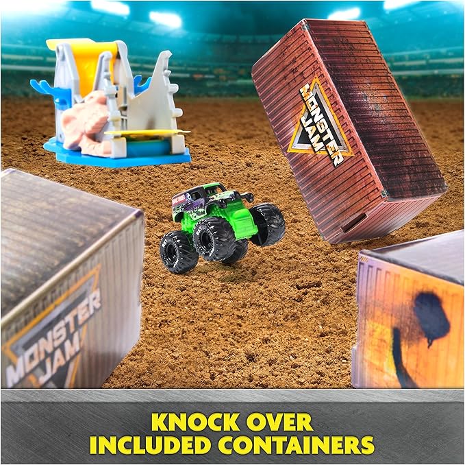 Monster Jam Mini Jams, Earthshaker Boneyard Blaster Mega Frenzy Playset with 10 Mini Trucks, Kids Toys for Ages 3 and Up