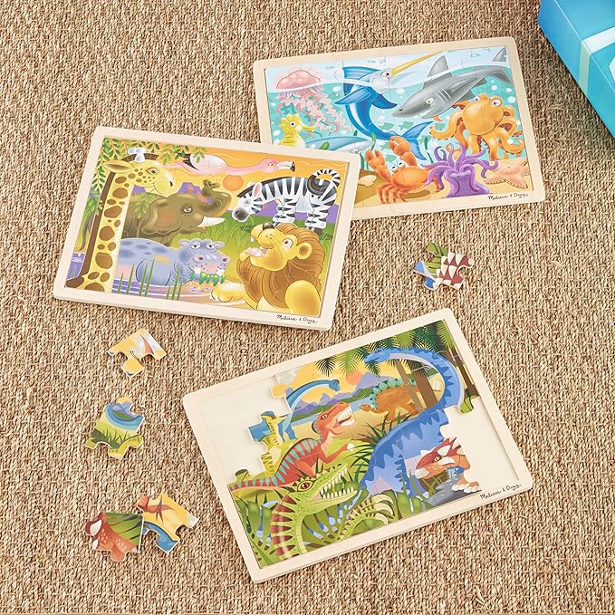 Melissa & Doug Jigsaw Puzzle Bundle (Dinosaur,Safari and Ocean) - Animal Puzzles, Wooden Jigsaw Puzzles For Kids Ages 3+