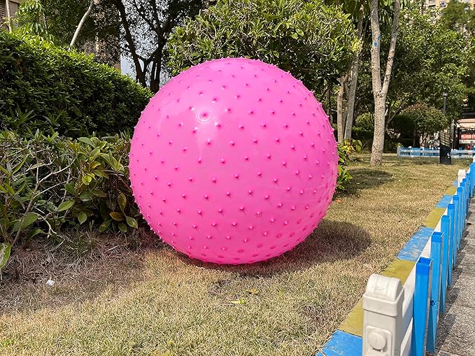 Large Sensory Massage Ball for Kids, 2 Pack 33.5" 85CM Bouncy Exercise Balls for Toddlers, Big Inflatable Toys with Tactile Spikes, Outdoor Giant Yoga Balls, Large Beach Ball (Blue+Pink)