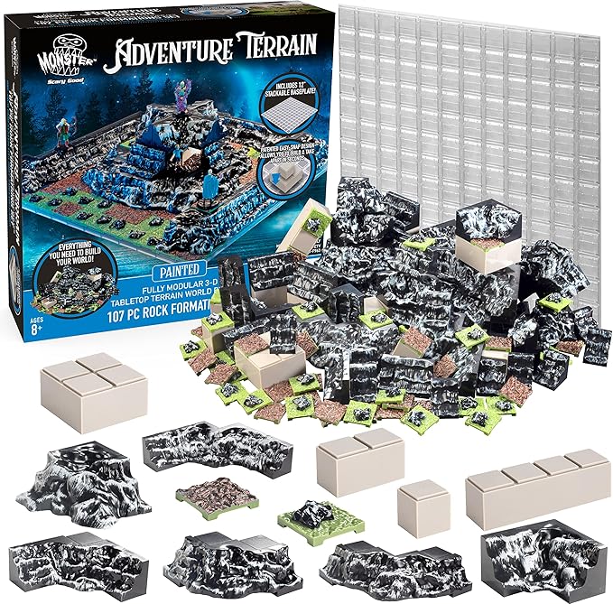 Monster Adventure Terrain 107pc Painted Rock Formation Base Set, Fully Modular Stackable 3D Tabletop World Builder, Use Alone or with Other Sets, Compatible w DND Dungeons Dragons, RPG