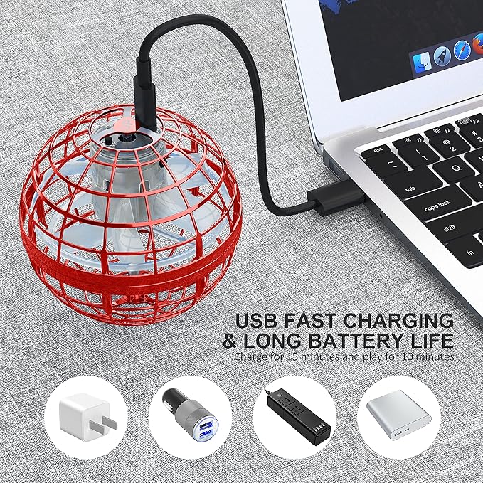 LEMATRIX Flying Orb Ball Toy, Hover Ball Boomerang Fly Fidget Spinner, Cool Toys Gifts for 6 7 8 9 10 11 12+ Years Old boy Girls Teens, Hand Mini Drone Cosmic Globe, Indoor Outdoor Toys(Red)