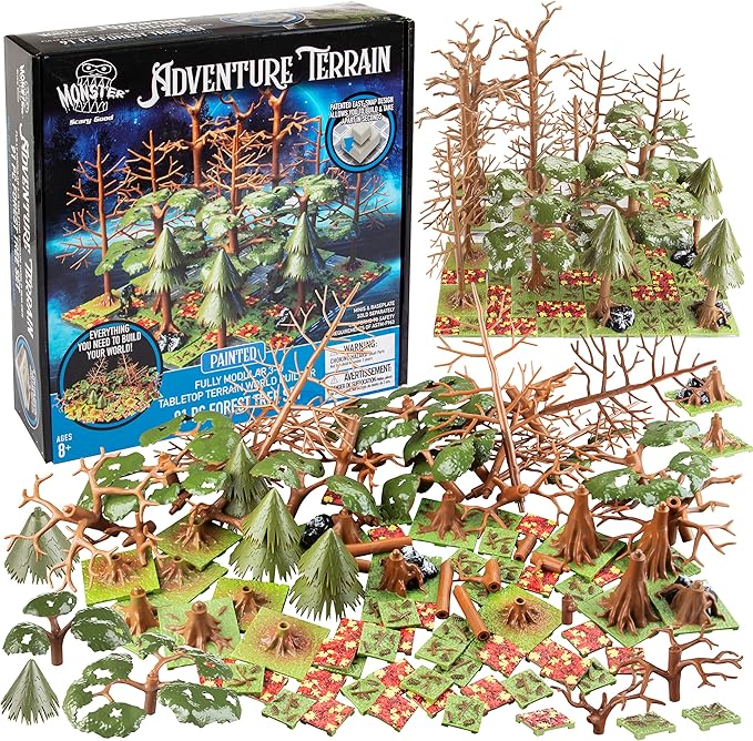 Monster Adventure Terrain 91Pc Painted Forest Tree Set Fully Modular, Stackable 3D Tabletop World Builder-Use Alone/w Other Sets- Compatible w DND Dungeons Dragons, Pathfinder, RPG Games, Gift