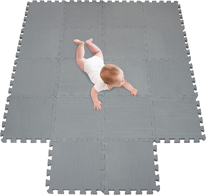 meiqicool Foam Play Mat Thick Soft EVA Interlocking Foam Floor Mats Children Yoga Exercise Multi Jigsaw Puzzle Blocking Board Kids Playmats Play Grey 18 Piece L