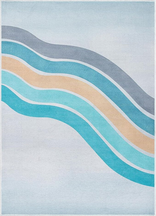 Well Woven Kids Rugs Curved Rainbow 3'3" x 5' Multi Blue Kids Area Rug