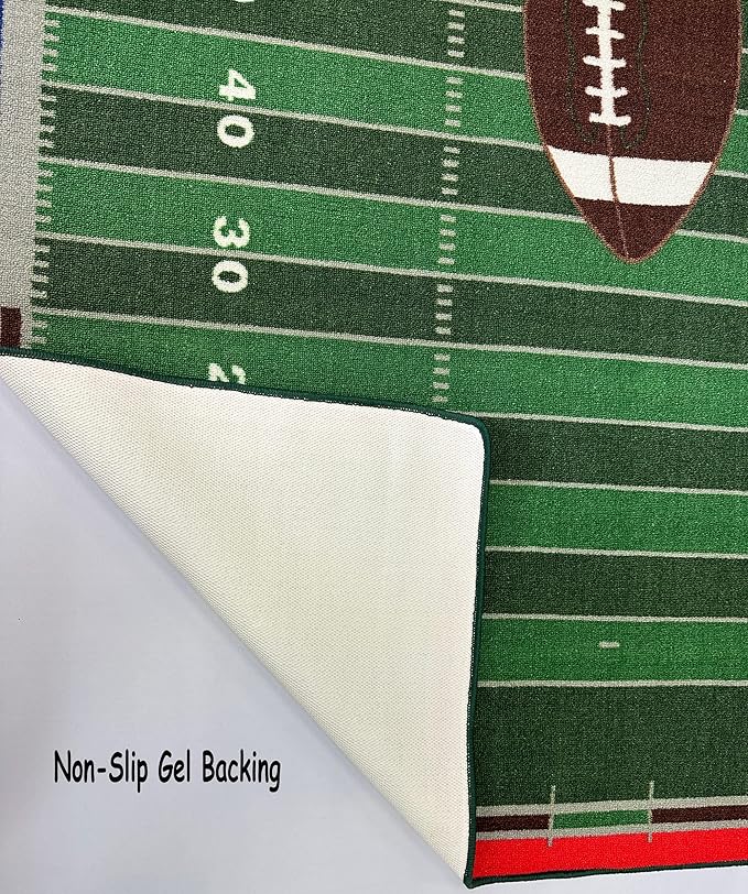 Mybecca Kids Rug American Football Field Rug 5'x7' (Approx:4'11" X 6' 10") Non-Slip Gel Backing (59" x 82") Children Area Rug for Playroom & Nursery
