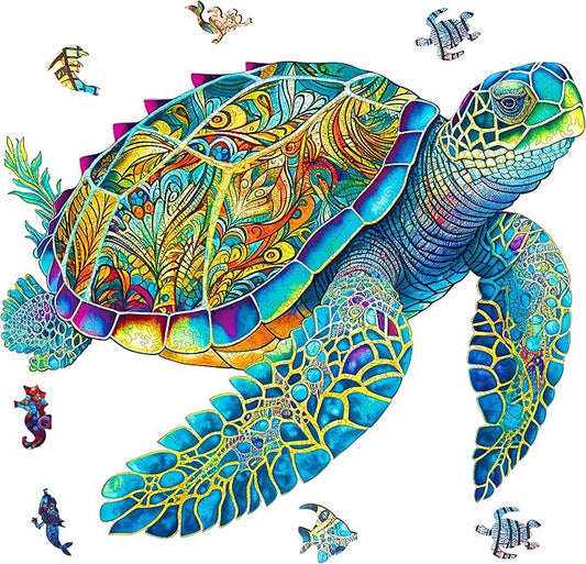 Wooden Puzzles, Sea Turtle Jigsaw Puzzles 500 Pieces, Unique Shaped Wooden Puzzle for Adults and Kids, Family Game 16.9 x 20.7 Inch
