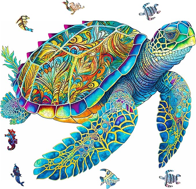 Wooden Puzzles, Sea Turtle Jigsaw Puzzles 500 Pieces, Unique Shaped Wooden Puzzle for Adults and Kids, Family Game 16.9 x 20.7 Inch